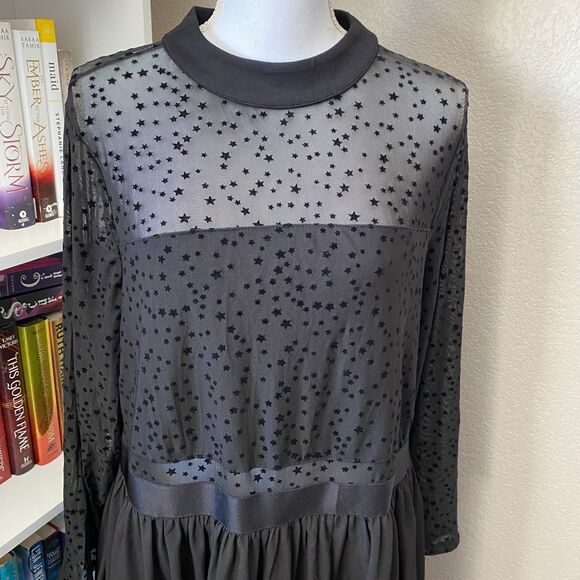 TORRID Black Flocked Star Mock Neck Midi Dress Size 18 - Picture 5 of 12